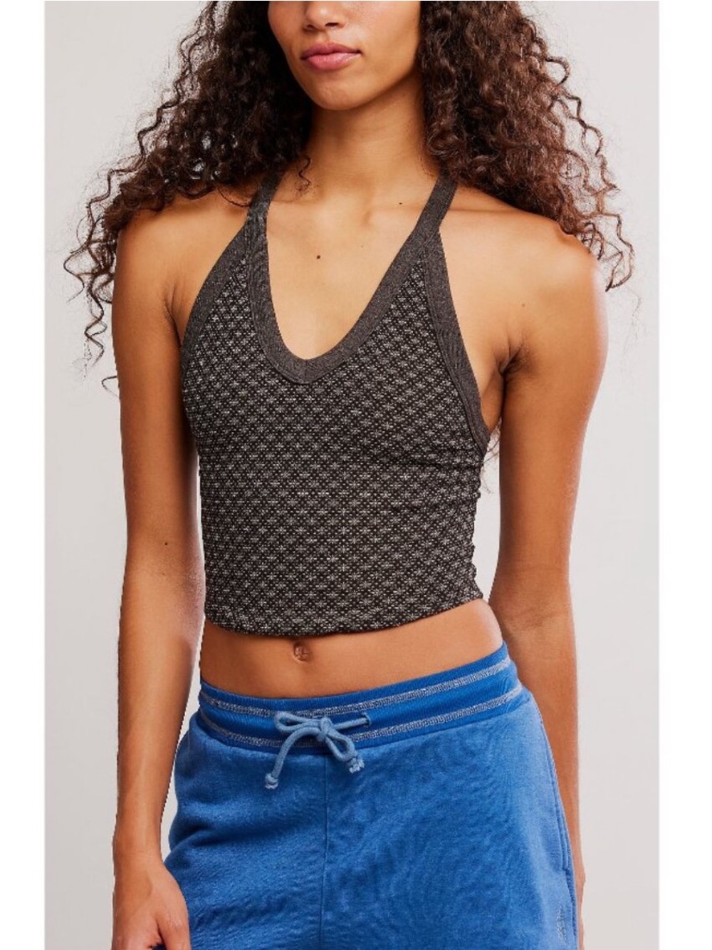 Free People All Clear V-Neck Jacquard Cami in Chocolate Size XL NWT